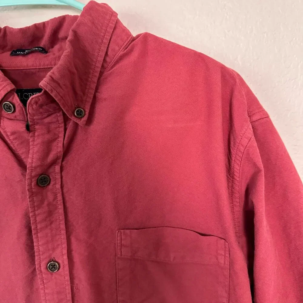 J.Crew Garment Dye Slim Untucked Oxford Shirt Large L Red Casual Casual Prep